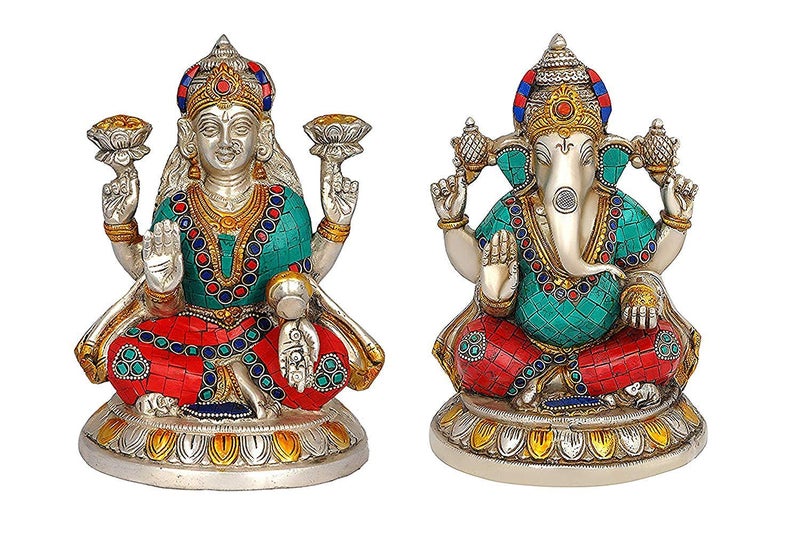 Idol Collections Brass Ganesha Ganesh Murti Idol Statue Lakshmi laxmi Statue Idol Height 8 inches - Image 5