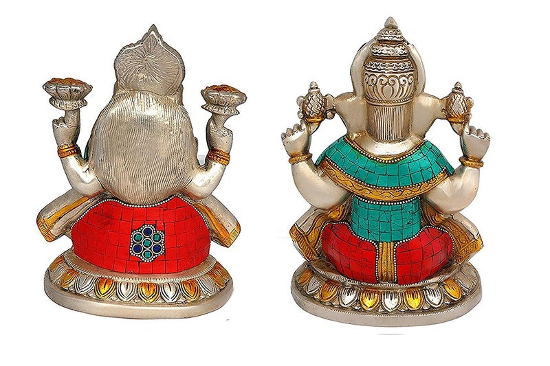 Idol Collections Brass Ganesha Ganesh Murti Idol Statue Lakshmi laxmi Statue Idol Height 8 inches - Image 2