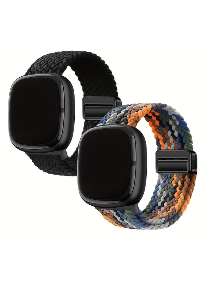 2 Pack Stretchy Bands Mix Color 5 for Fitbit Sense Versa 2 Soft Braided Wrist Strap Breathable Unisex - Image 1