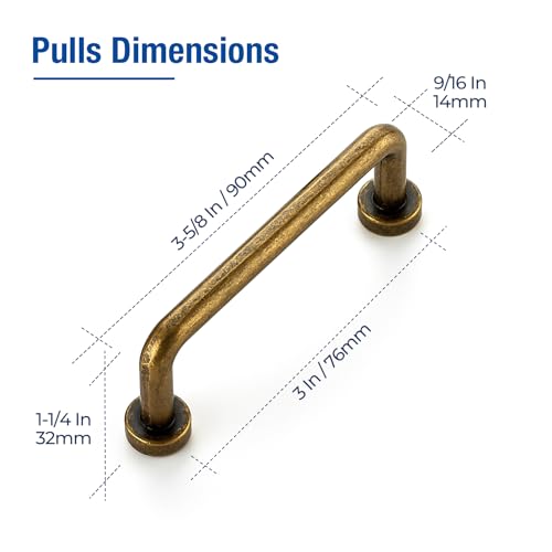 JOY DECOR Cabinet Pulls 3 Inch Hole Center Antique Brass 20 Pack Zinc Alloy Cabinet Handles for Drawers Cupboard Vintage Style Hardware for Kitchen Bathroom Dresser Furniture Makeover - Image 3