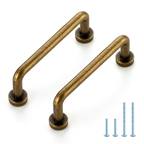 JOY DECOR Cabinet Pulls 3 Inch Hole Center Antique Brass 20 Pack Zinc Alloy Cabinet Handles for Drawers Cupboard Vintage Style Hardware for Kitchen Bathroom Dresser Furniture Makeover - Image 1