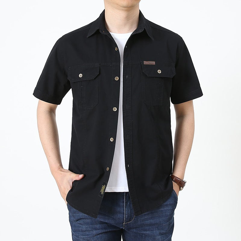 95 Cotton Mens Oxford Spinning Shirt Mens Short-sleeved Summer Thin Clothes Tactical Military Fan Workwear Casual Shirt Mens Turmeric  - Image 5