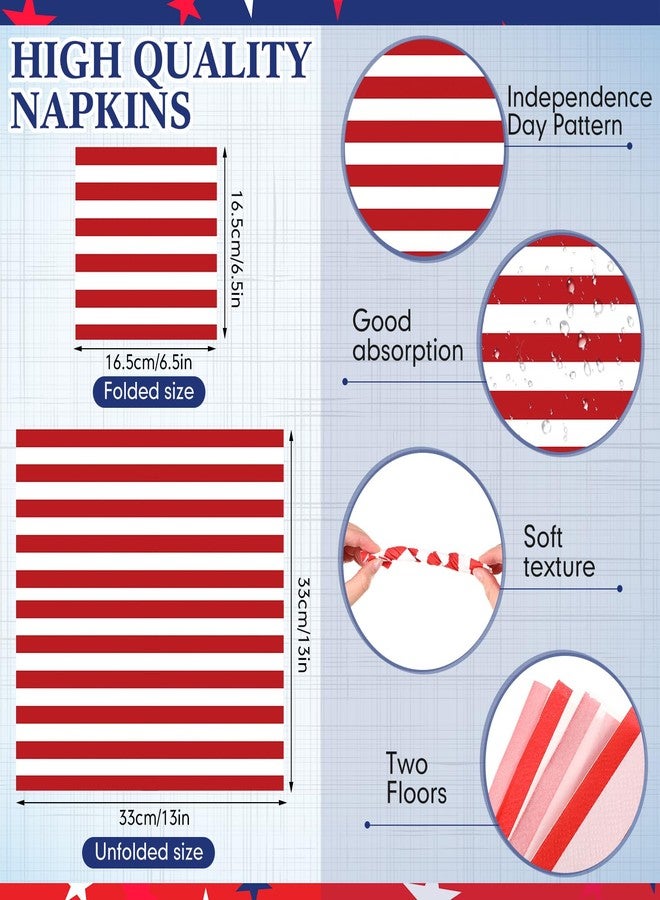 Funnymoom 100 Pcs 4th of July Plates and Napkins Sets American Flag Patriotic 250th Anniversary Party Supplies 7 Inches Disposable Paper Plates and 13 Inches Dinner Napkin for Independence Decoration - Image 3