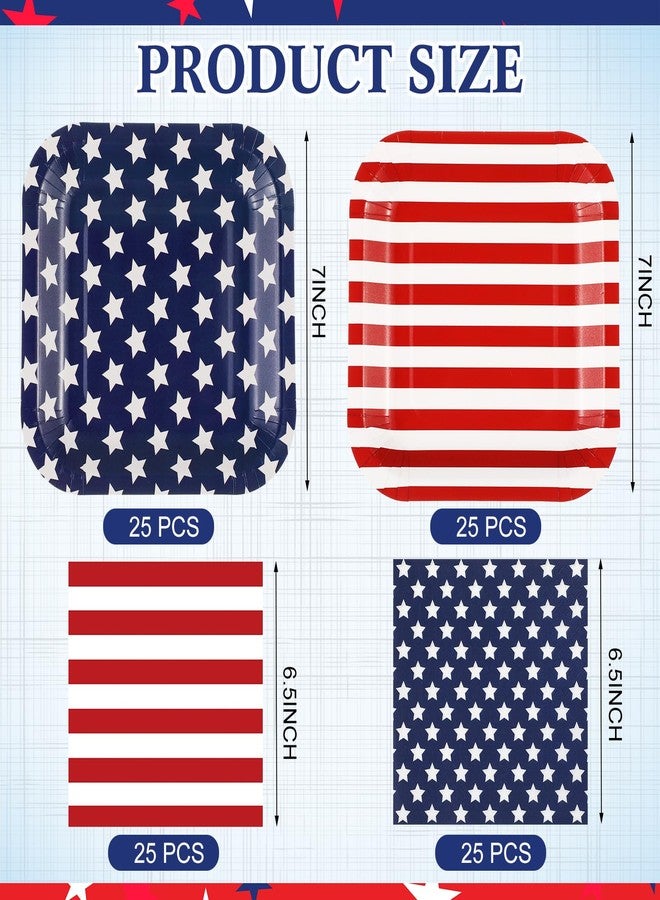 Funnymoom 100 Pcs 4th of July Plates and Napkins Sets American Flag Patriotic 250th Anniversary Party Supplies 7 Inches Disposable Paper Plates and 13 Inches Dinner Napkin for Independence Decoration - Image 2
