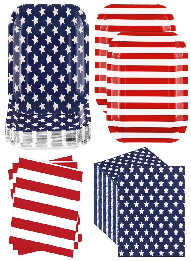 Funnymoom 100 Pcs 4th of July Plates and Napkins Sets American Flag Patriotic 250th Anniversary Party Supplies 7 Inches Disposable Paper Plates and 13 Inches Dinner Napkin for Independence Decoration - Image 1