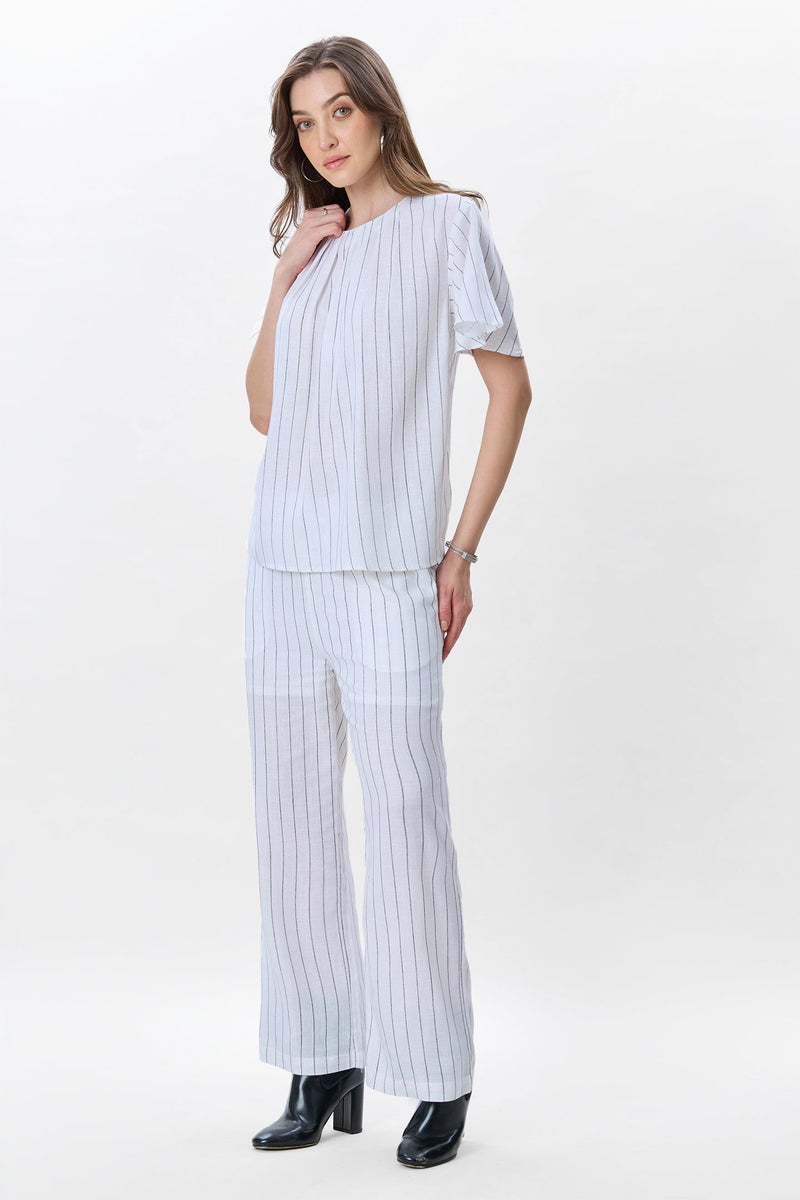 Virgio Stripes Linen Striped Bell Sleeve Co-Ord for Women - Image 3