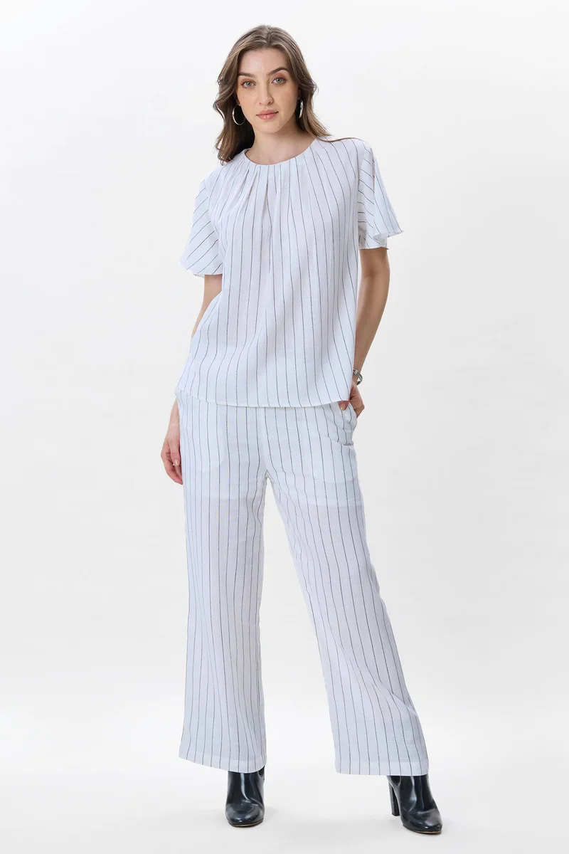 فيرجيو Stripes Linen Striped Bell Sleeve Co-Ord for Women