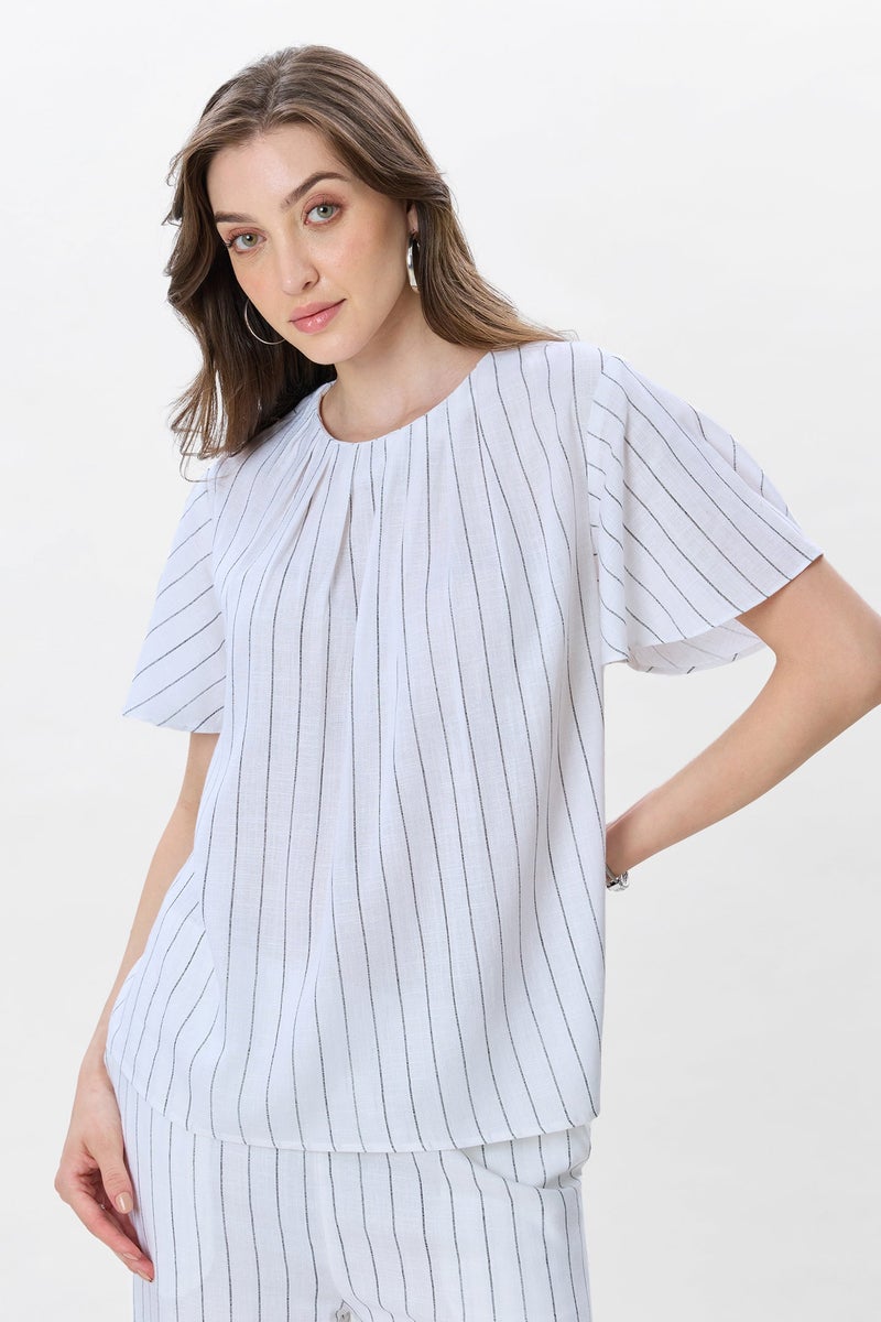 Virgio Stripes Linen Striped Bell Sleeve Co-Ord for Women - Image 5