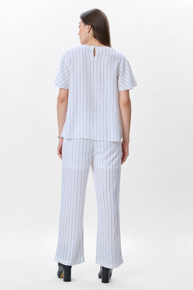 Virgio Stripes Linen Striped Bell Sleeve Co-Ord for Women - Image 4