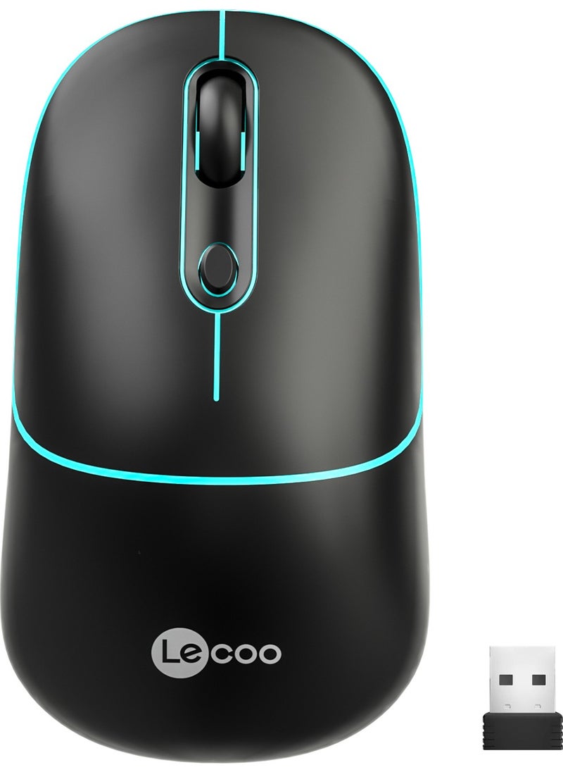 lecoo - WS210 Dual Mode RGB 2.4GHz WiFi + Bluetooth 1600DPI 6 Key Rechargeable Silent Compact Wireless Optical Mouse Black - Image 1