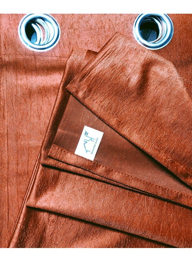 Homefab India Royal Silky Polyester Grommet Door Curtain - 7 feet, Rust - 2 Piece - Image 3
