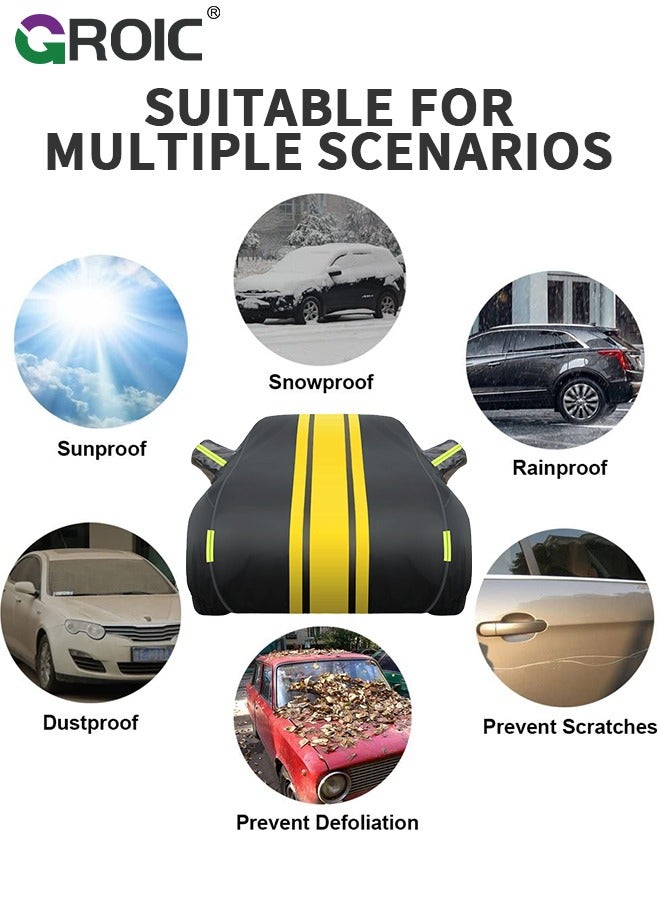 GROIC Multi-Layers Car Cover Waterproof All Weather for Automobiles, Outdoor Full Cover Windproof, Sand proof, Rain proof, UV proof Car Covers with Reflective Strips Protection for SUV, Sedans - Image 5