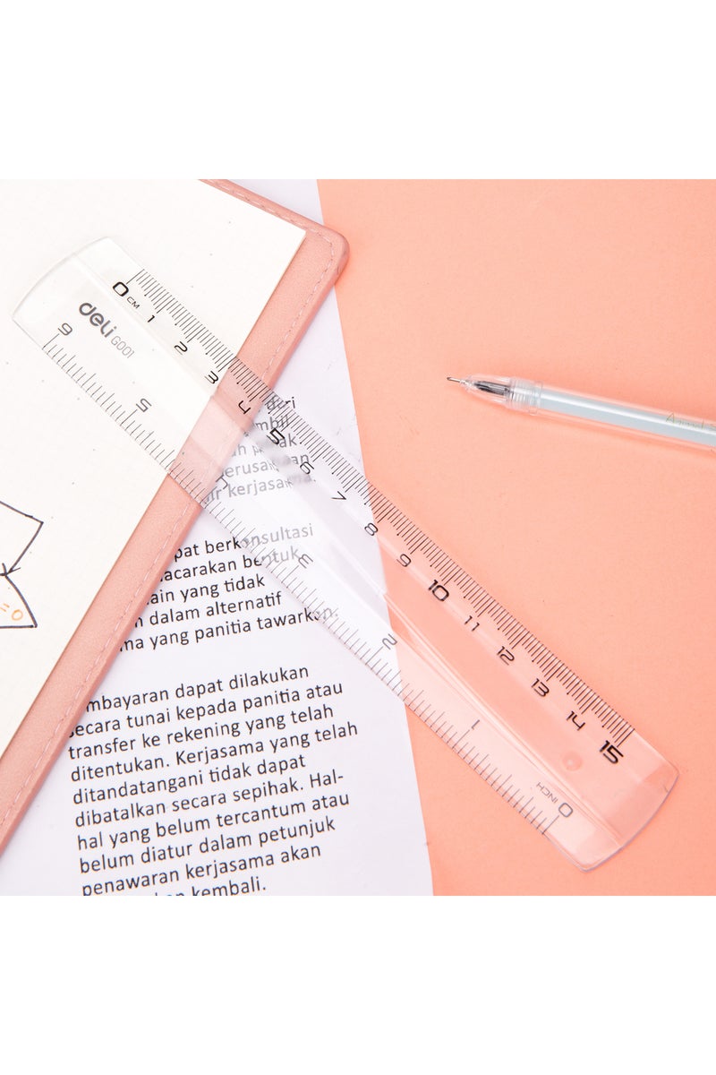 Deli مسطرة دلي EG00112، 15 سم (6 بوصة)، بلاستيك شفاف – للاستخدام في المدرسة والمكتب - Image 5