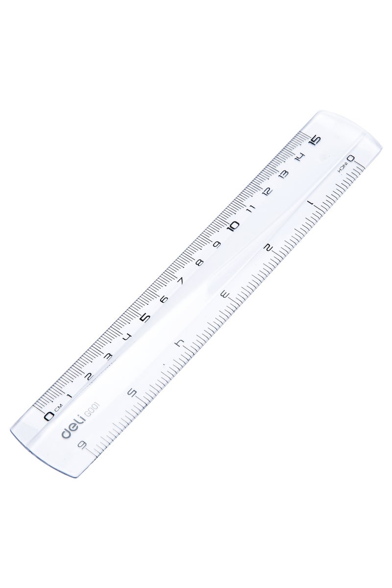 Deli مسطرة دلي EG00112، 15 سم (6 بوصة)، بلاستيك شفاف – للاستخدام في المدرسة والمكتب - Image 2