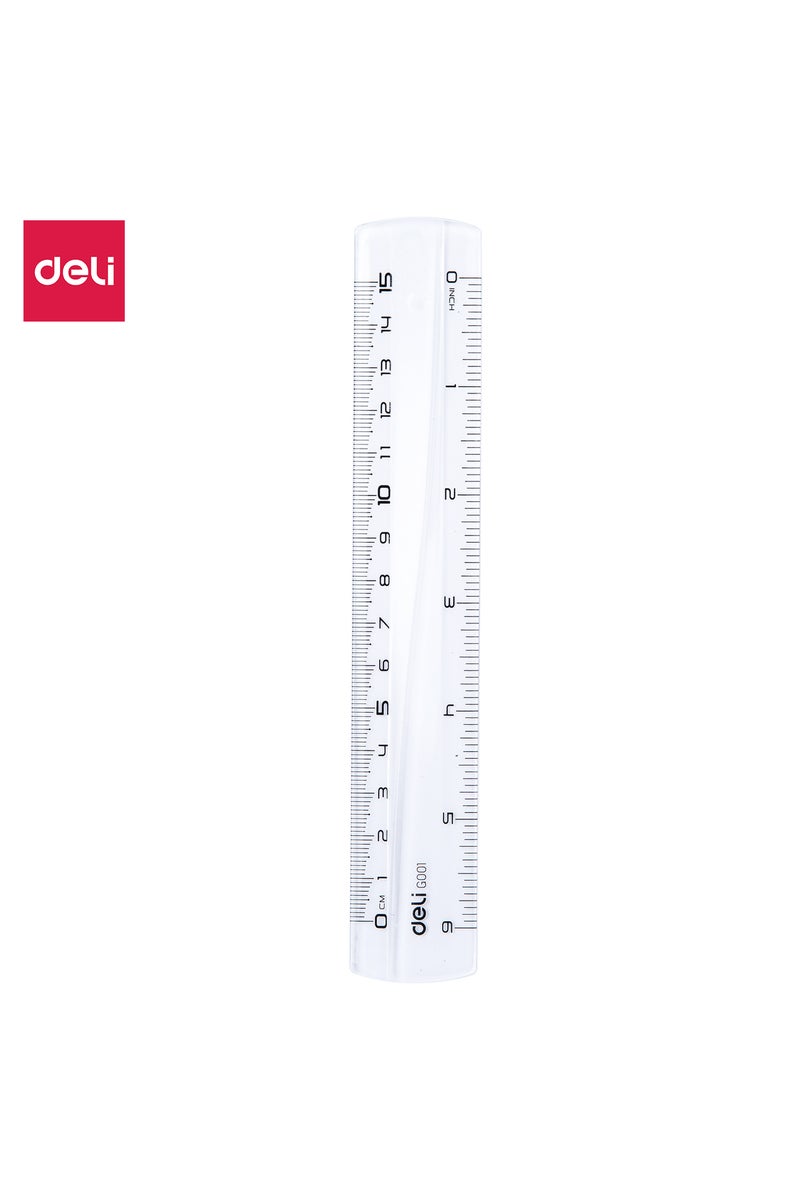 Deli مسطرة دلي EG00112، 15 سم (6 بوصة)، بلاستيك شفاف – للاستخدام في المدرسة والمكتب - Image 1