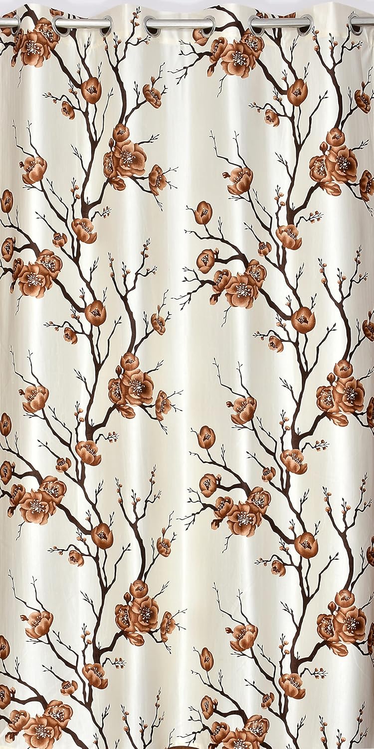 Yarnis Yarnis 6 feet Polyester Floral Printed LightFiltering Eyelet Living Room Window Curtain Coffee Brown 1 Piece - Image 4