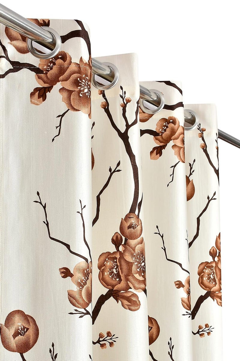 Yarnis Yarnis 6 feet Polyester Floral Printed LightFiltering Eyelet Living Room Window Curtain Coffee Brown 1 Piece - Image 2