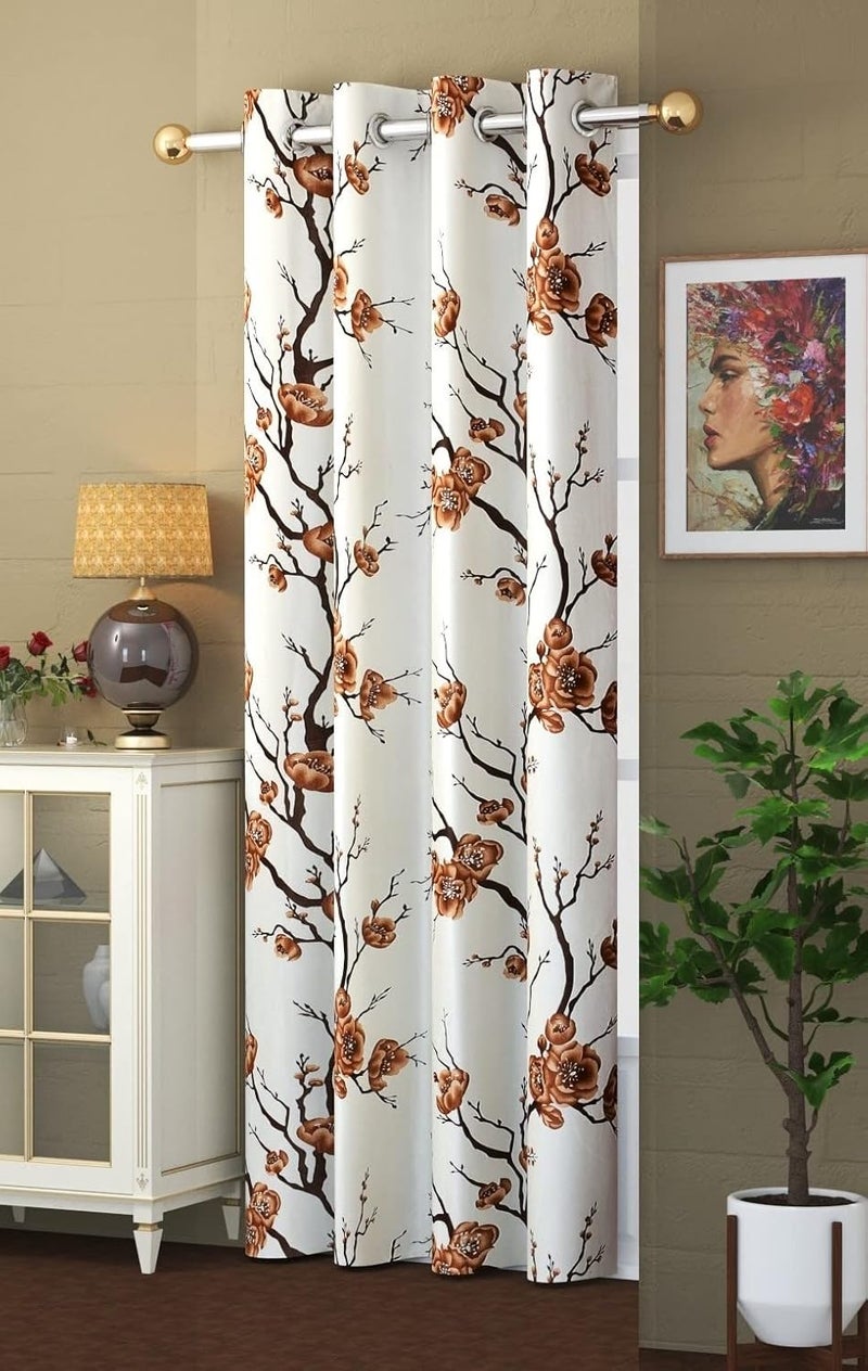 Yarnis Yarnis 6 feet Polyester Floral Printed LightFiltering Eyelet Living Room Window Curtain Coffee Brown 1 Piece - Image 1