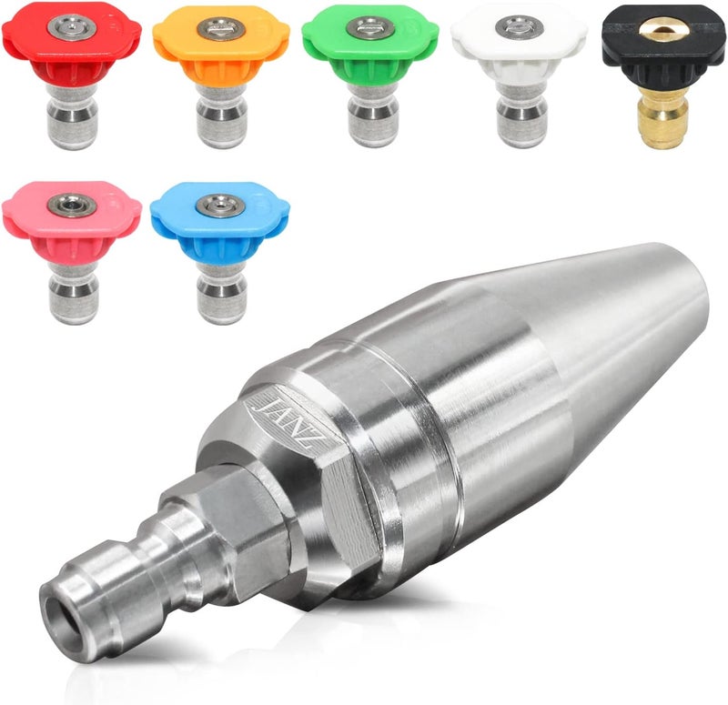 janz Pressure Washer Rotating Turbo Nozzle with 7 Spray Nozzle Tips Kit Multiple Spray Degrees 1/4 Inch Quick Connection,4000PSI - Image 1