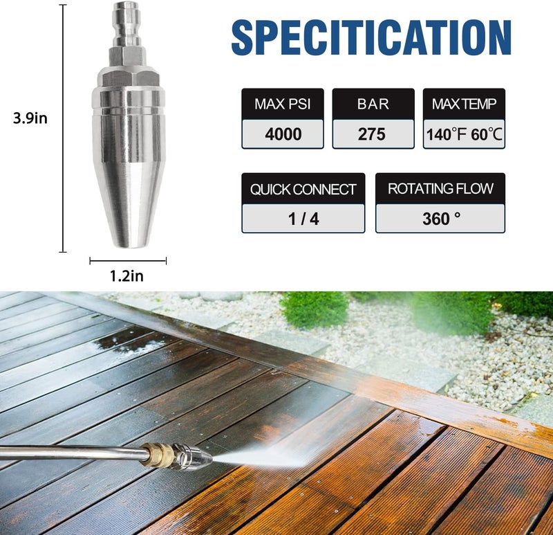janz Pressure Washer Rotating Turbo Nozzle with 7 Spray Nozzle Tips Kit Multiple Spray Degrees 1/4 Inch Quick Connection,4000PSI - Image 2