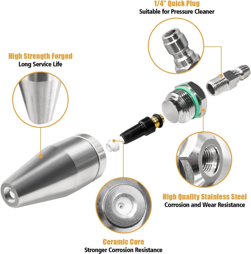 janz Pressure Washer Rotating Turbo Nozzle with 7 Spray Nozzle Tips Kit Multiple Spray Degrees 1/4 Inch Quick Connection,4000PSI - Image 3