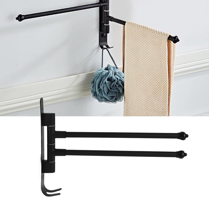 Stainless Steel Swivel Towel Hanger Holder, Rotating Movable Towel Bar for Bathroom Kitchen Wardrobe, 180 Degree Swing Out Towel Rack with Rust Proof Design (Movable Two-Pole Black) - Image 3