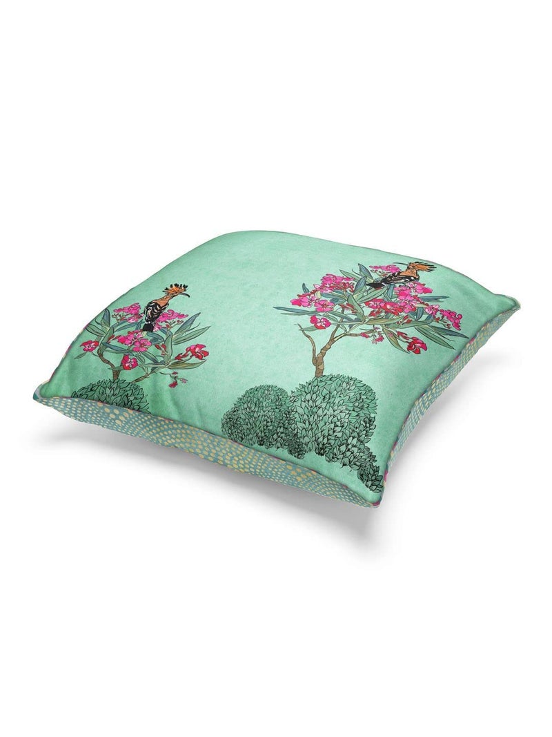 BIANCA Designer Reversible Printed Silk Linen Cushion Covers -2pc 16 X16 Set (Suzane) | with Contrast Front & Back Digital Print | - Hidden Zipper Floral-Ornamental-Mint/Teal - Image 3