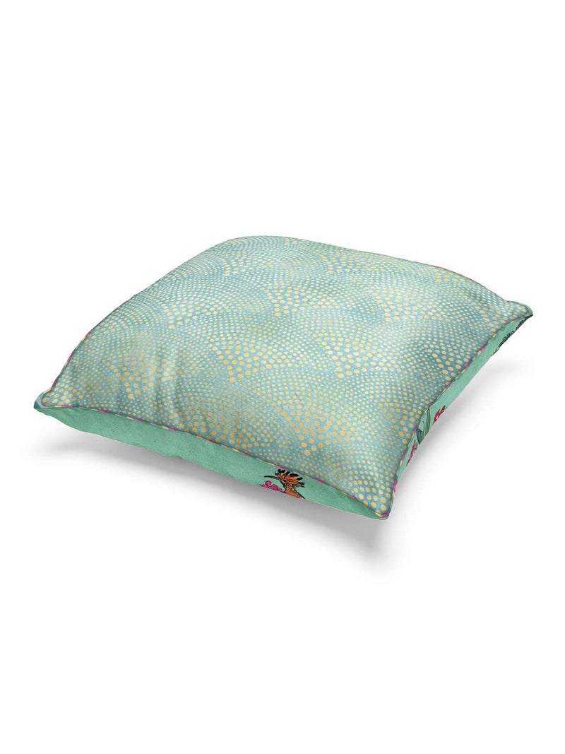 BIANCA Designer Reversible Printed Silk Linen Cushion Covers -2pc 16 X16 Set (Suzane) | with Contrast Front & Back Digital Print | - Hidden Zipper Floral-Ornamental-Mint/Teal - Image 4