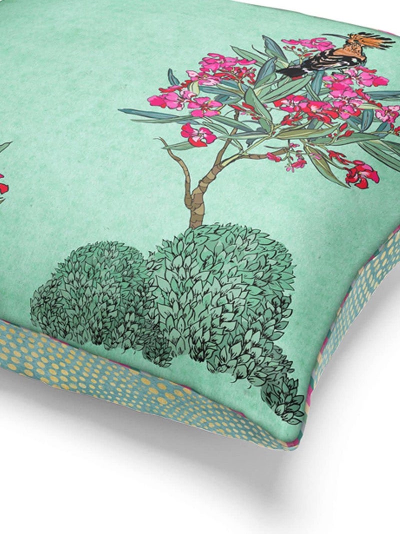 BIANCA Designer Reversible Printed Silk Linen Cushion Covers -2pc 16 X16 Set (Suzane) | with Contrast Front & Back Digital Print | - Hidden Zipper Floral-Ornamental-Mint/Teal - Image 5