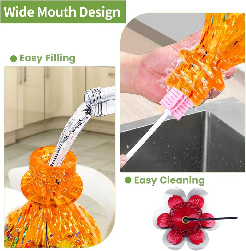 BOLITE Hummingbird Feeders, 24004O Glass Hummingbird Feeders for outdoors Hanging, Hand Blown Twisted with 5 Feeding Ports & Perch, 24 Ounces, Leak Proof, Orange - Image 4