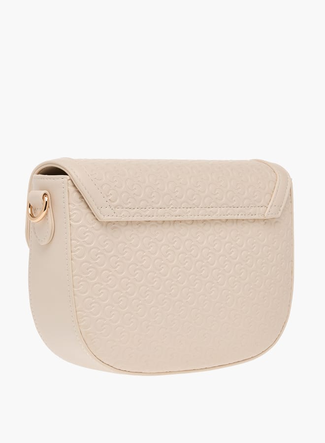 Celeste Monogram Textured Crossbody Bag with Flap Closure and Adjustable Strap  - Image 3