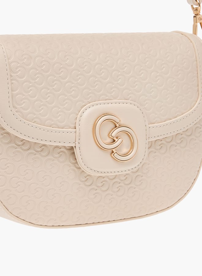 Celeste Monogram Textured Crossbody Bag with Flap Closure and Adjustable Strap  - Image 4