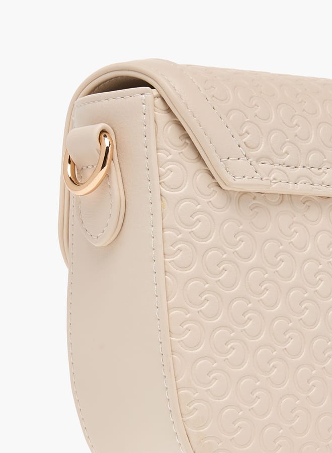 Celeste Monogram Textured Crossbody Bag with Flap Closure and Adjustable Strap  - Image 5