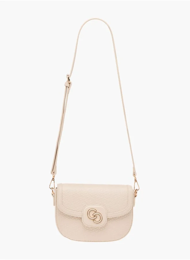 سيليست Monogram Textured Crossbody Bag with Flap Closure and Adjustable Strap