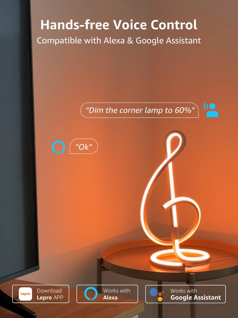 Lepro TB2 AI Smart Table Lamp, RGB+IC Addressable LED Lamps Alexa Google Home Enable, APP Control DIY Color Changing Modern Spiral Lamp, Music Sync, AI Generated Lighting LLM, 2.4 GHz WiFi/Bluetooth - Image 5