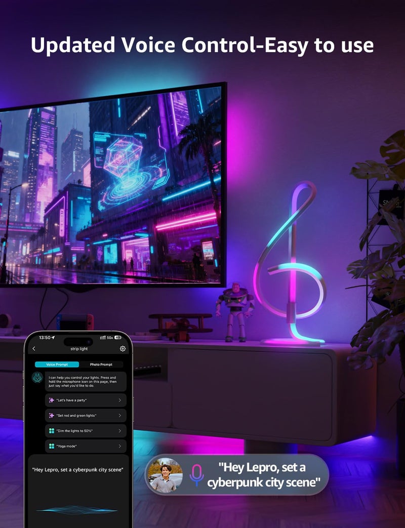 Lepro TB2 AI Smart Table Lamp, RGB+IC Addressable LED Lamps Alexa Google Home Enable, APP Control DIY Color Changing Modern Spiral Lamp, Music Sync, AI Generated Lighting LLM, 2.4 GHz WiFi/Bluetooth - Image 3