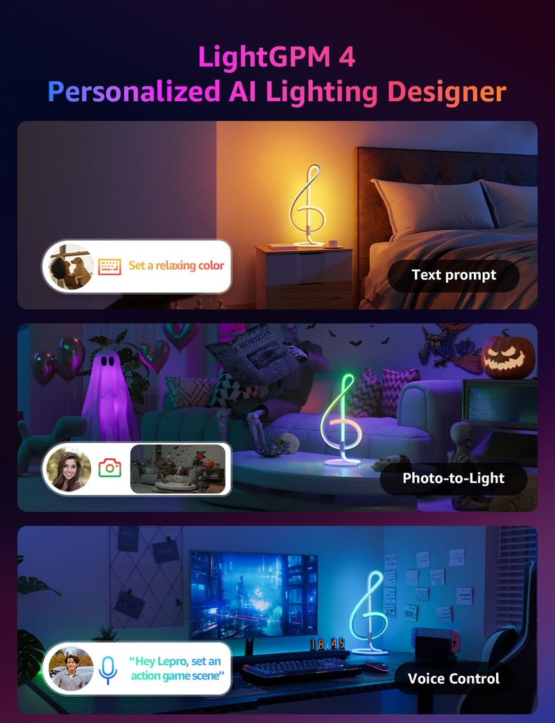Lepro TB2 AI Smart Table Lamp, RGB+IC Addressable LED Lamps Alexa Google Home Enable, APP Control DIY Color Changing Modern Spiral Lamp, Music Sync, AI Generated Lighting LLM, 2.4 GHz WiFi/Bluetooth - Image 2
