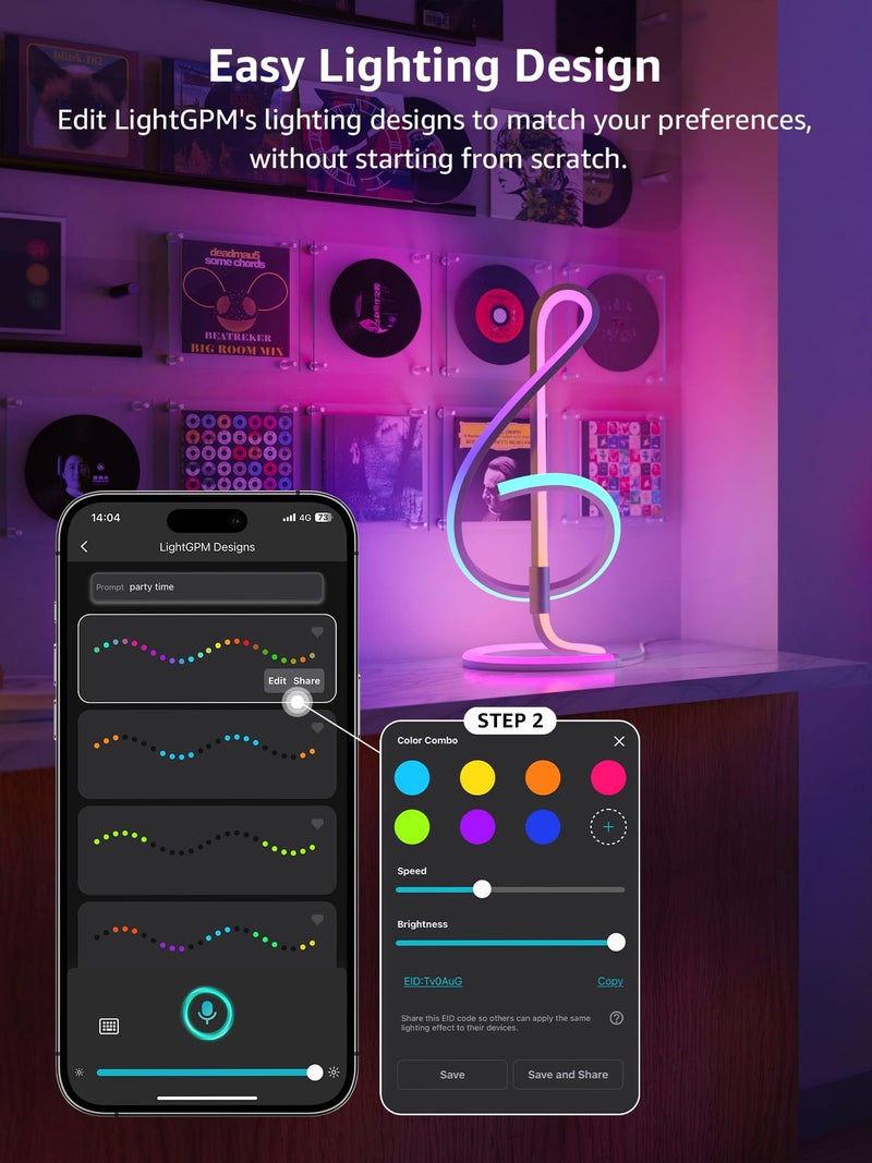 Lepro TB2 AI Smart Table Lamp, RGB+IC Addressable LED Lamps Alexa Google Home Enable, APP Control DIY Color Changing Modern Spiral Lamp, Music Sync, AI Generated Lighting LLM, 2.4 GHz WiFi/Bluetooth - Image 4
