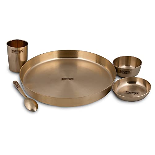 KANSYA 78:22 Ratio Pure Bronze Dinner Set of 5-11" Thali, Elegant, Durable, Traditional Bronze Dinnerware Set Gold Improve Taste, Digestive System & Health - Image 2