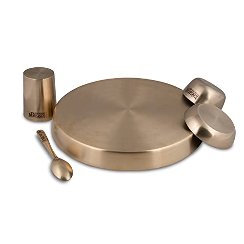 KANSYA 78:22 Ratio Pure Bronze Dinner Set of 5-11" Thali, Elegant, Durable, Traditional Bronze Dinnerware Set Gold Improve Taste, Digestive System & Health - Image 3