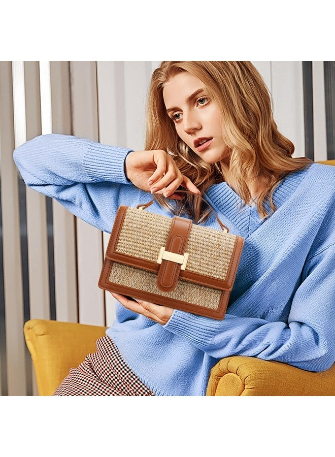 KKXIU Top Handle Straw Purse for Women, Summer Straw Crossbody Bag, Handbag Shoulder Clutch Beach Vacation Bag (A-Brown) - Image 1