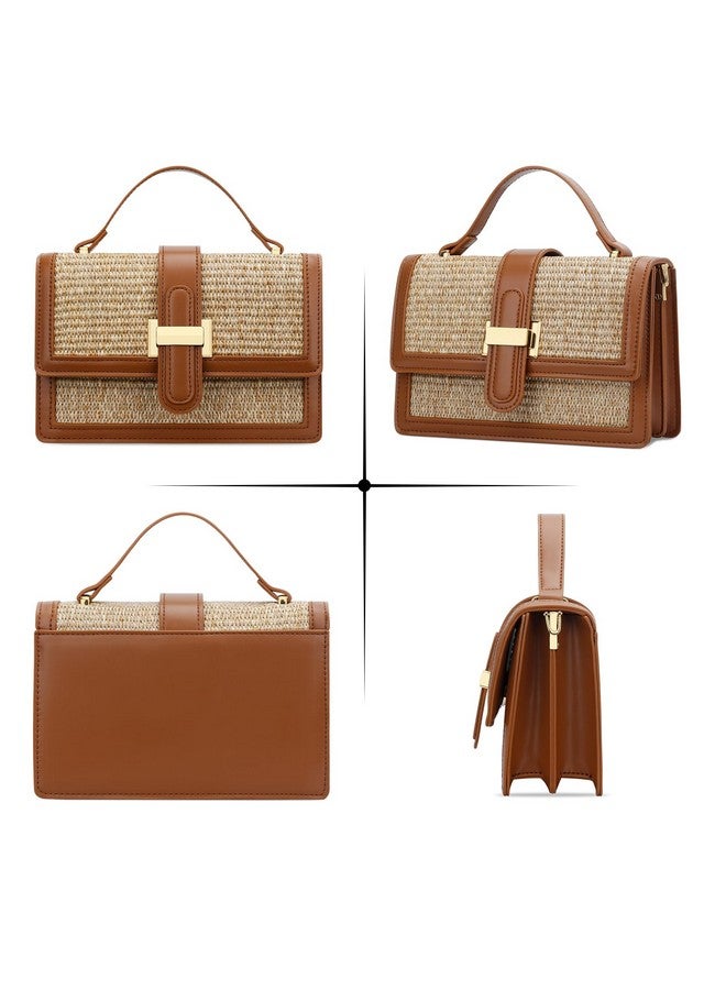 KKXIU Top Handle Straw Purse for Women, Summer Straw Crossbody Bag, Handbag Shoulder Clutch Beach Vacation Bag (A-Brown) - Image 3