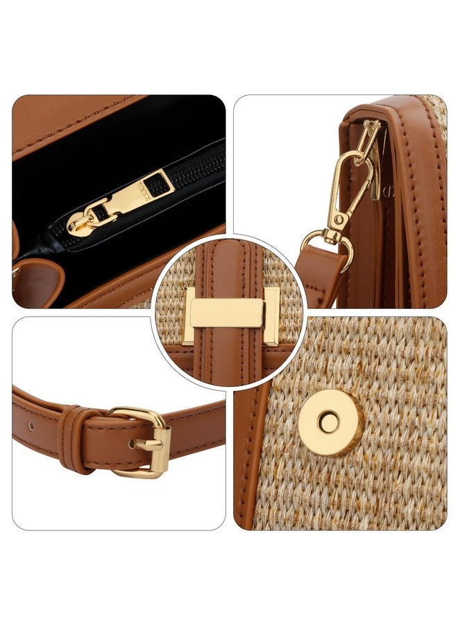 KKXIU Top Handle Straw Purse for Women, Summer Straw Crossbody Bag, Handbag Shoulder Clutch Beach Vacation Bag (A-Brown) - Image 4