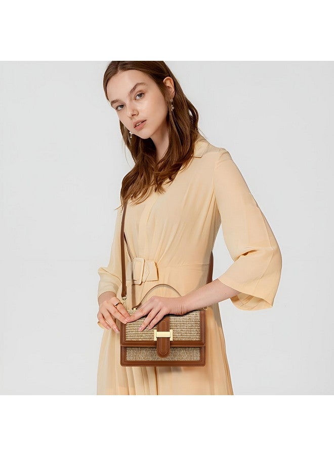 KKXIU Top Handle Straw Purse for Women, Summer Straw Crossbody Bag, Handbag Shoulder Clutch Beach Vacation Bag (A-Brown) - Image 2