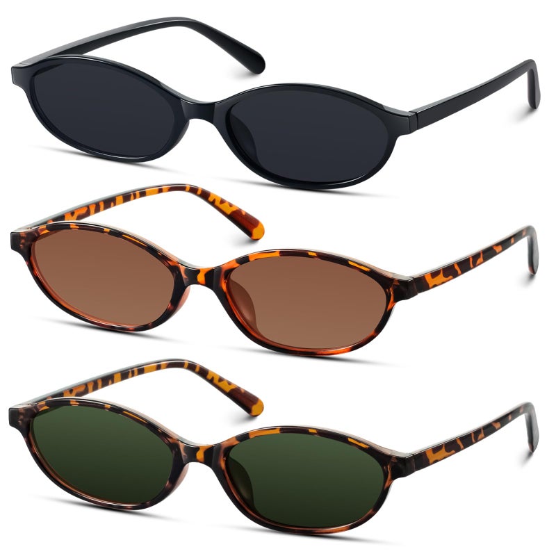 KUGUAOK Retro Oval Sunglasses for Women 90s Design Small Cat Eye Sun Glasses UV Protection Y2k Trendy Narrow Shades - Image 1