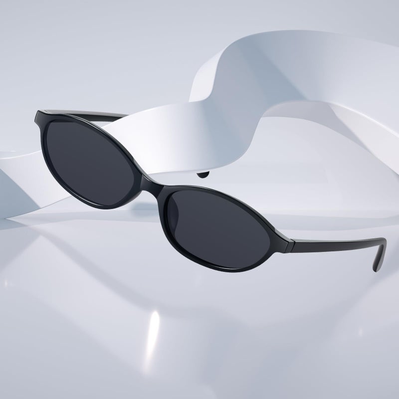 KUGUAOK Retro Oval Sunglasses for Women 90s Design Small Cat Eye Sun Glasses UV Protection Y2k Trendy Narrow Shades - Image 4