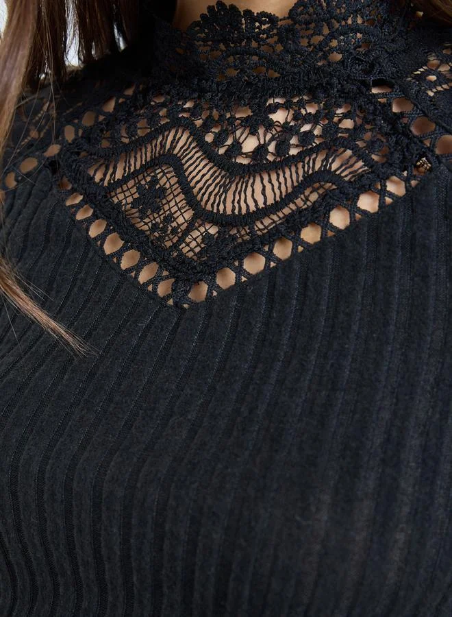Take Two Black Lace Detail Long Sleeve Top