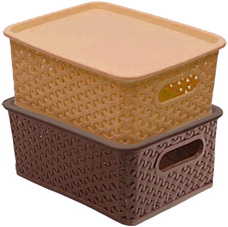 Kuber Industries Plastic 2 Pieces Medium Size Multipurpose Solitaire Storage Basket with Lid (Multi) - Image 1