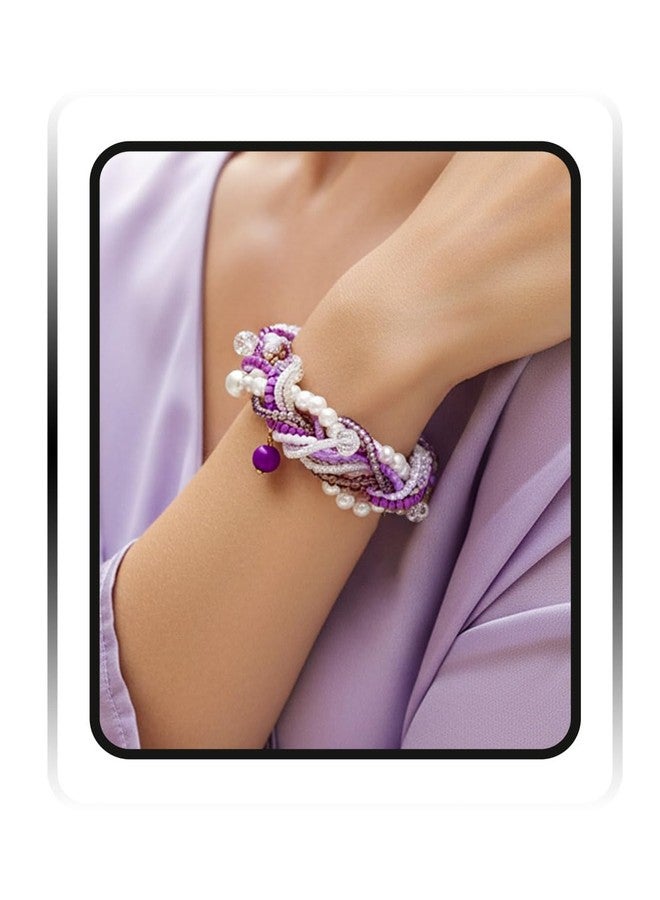 ELABEST Beaded Pearl Bracelets for Women 2Pcs Handmade Plait Trendy Boho Y2K Crystal Bracelet (Purple) - Image 1