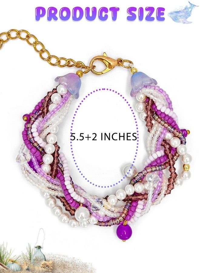 ELABEST Beaded Pearl Bracelets for Women 2Pcs Handmade Plait Trendy Boho Y2K Crystal Bracelet (Purple) - Image 5